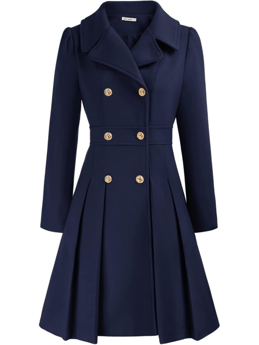 Women's Dark Blue Fashion Notch Lapel Double Breasted Thick A Line Trench Coat